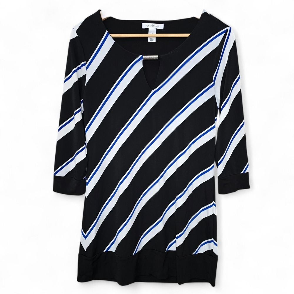 White House Black Market Dress Womens Small Black Blue Stripe Shift Work Office